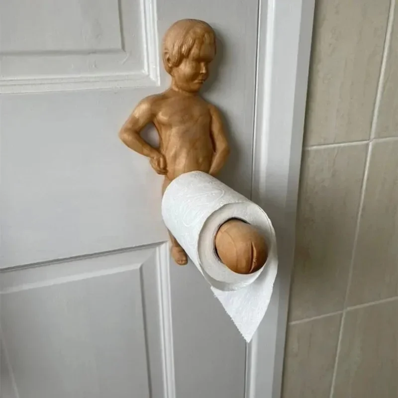 

Boy Tissue Holder Wall-mounted Man BodyToilet Paper Holder Funny Wooden Naked Boy Paper Holder Boy Genitals Toilet RollHolder