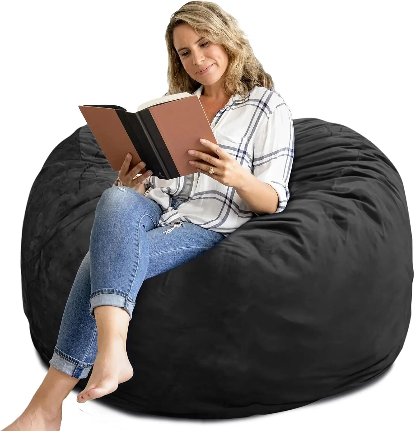 Chair 4Ft, Memory Foam Filled, Removable Velvet Cover, Giant Bean Bag Chairs for Adults and Teens, Round Sofa Chair for Dorm Roo