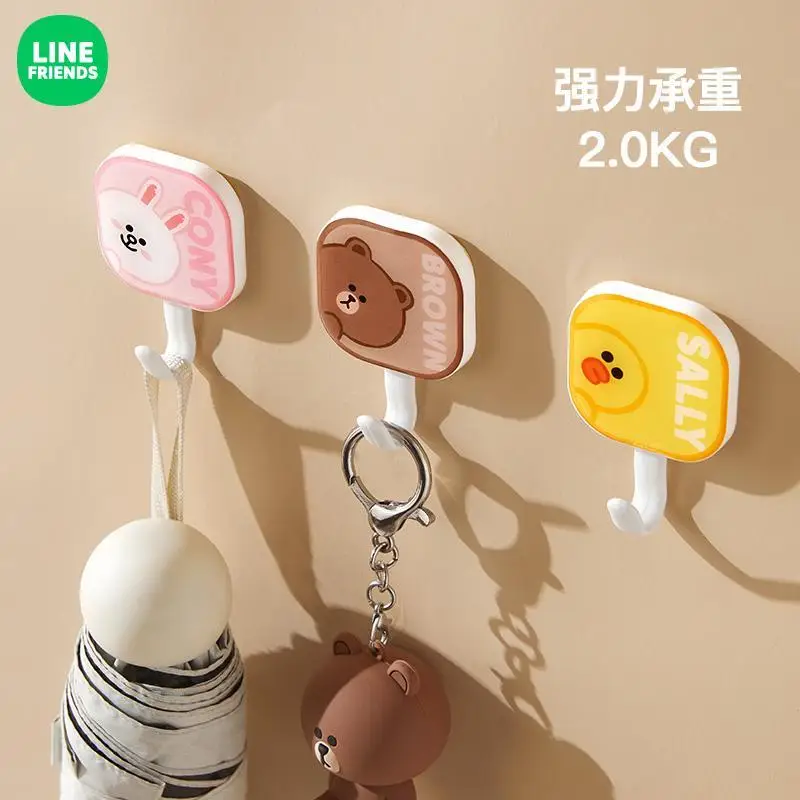 LINE FRIENDS Brown Square Droplet Crystal Hook Cony Sally Strong Adhesive Non Punching Strong Load Bearing Clothes Wall Hanging