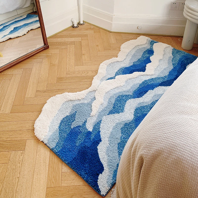 

Scenic Tufting Ocean Rug Tufted Bathroom Mat Soft Wave Bedroom Living Room Carpet Floor Safety Pad Aesthetic Home Room Decor