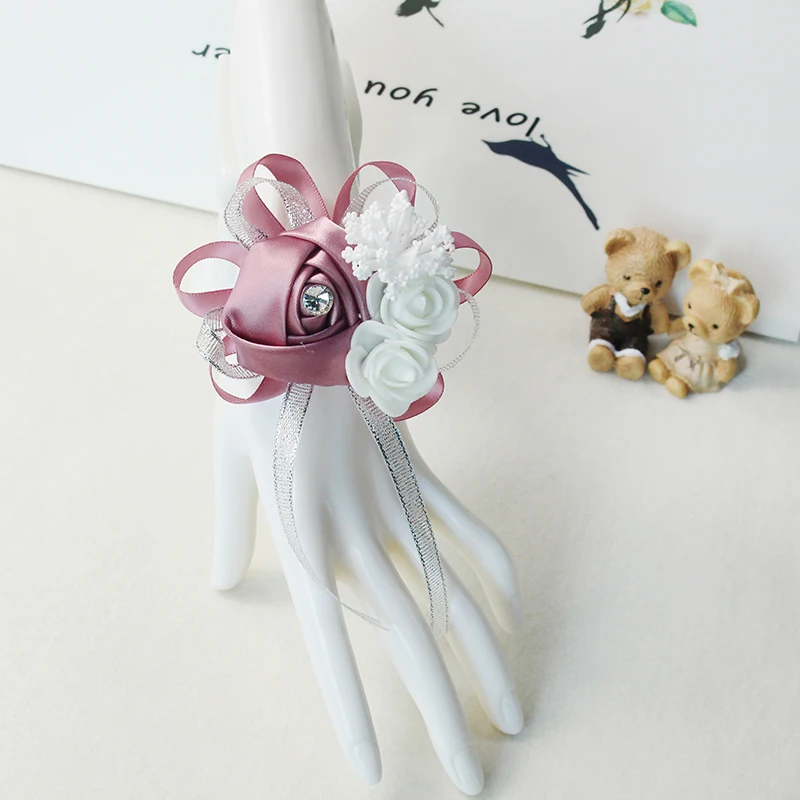 YO CHO Hochzeits-Corsagen, Blumen-Boutonniere für den Bräutigam, lila Seidenrosen-Broschen für Herren, Hochzeits-Brautjungfern-Armband, Handgelenk-Corsage-Blume – Detail 27