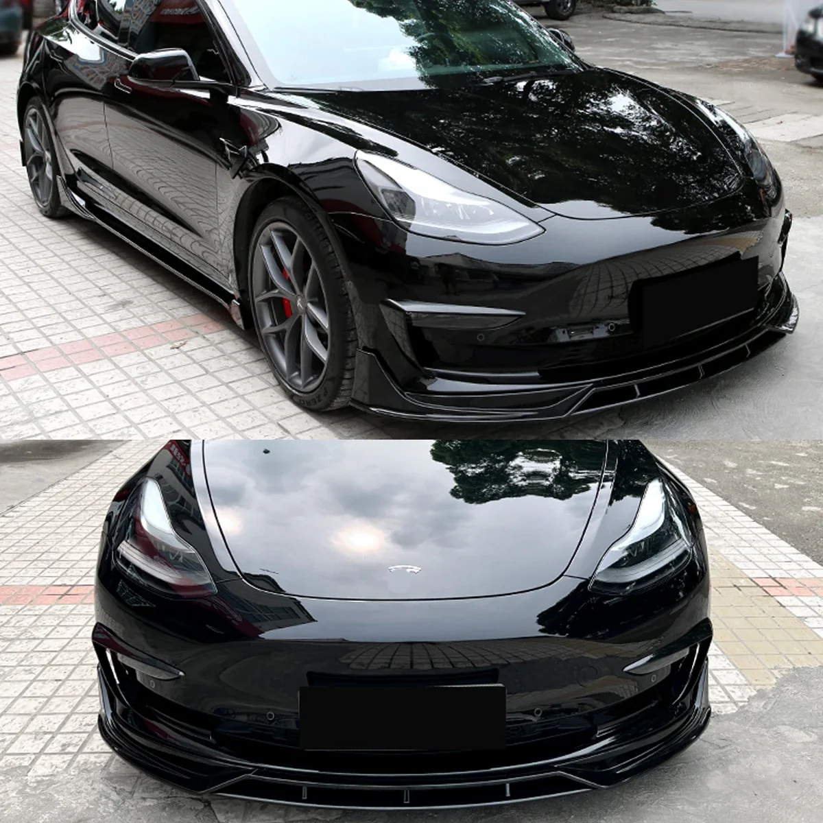 Gloss Black Front Bumper Lip Spoiler Splitters For Tesla Model 3 Saloon 2017-21