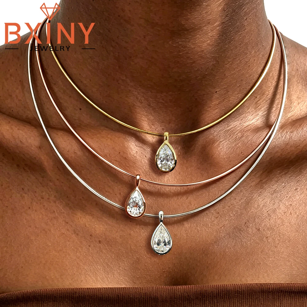 Collar con Colgante de Moissanita con Corte de Pera y Engaste de Bisel de 3CT BXINY, Gargantilla de Plata S925 con Diamante Solitario en Forma de Gota de Agua para Mujer