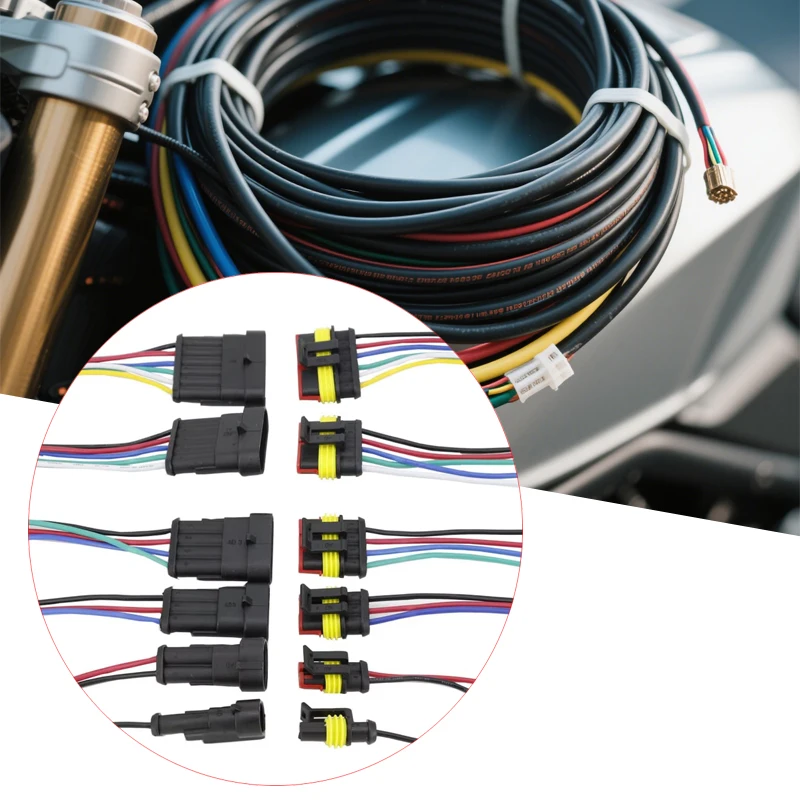 1Set Car Motorcycle AMP 1P 2P 3P 4P 5P 6P Waterproof Electrical Auto Connector Male Female Plug with Wire Cable harness