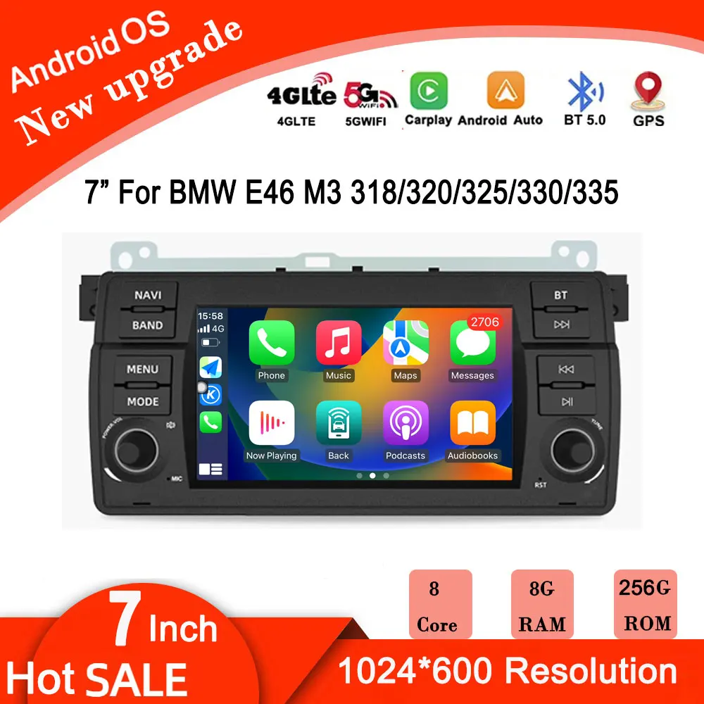 

7" DSP Wireless Carplay Android Auto Car Radio For BMW E46 M3 318/320/325/330/335 Multimedia GPS autoradio 4G+Wifi