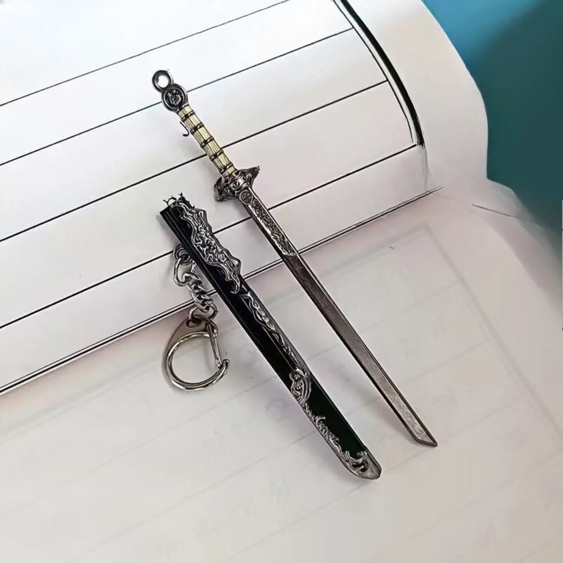 1pc Metal Mini Sword Shape Keychain With Sheath Anime  Model Key Ring Purse Charm Ornament Accessories