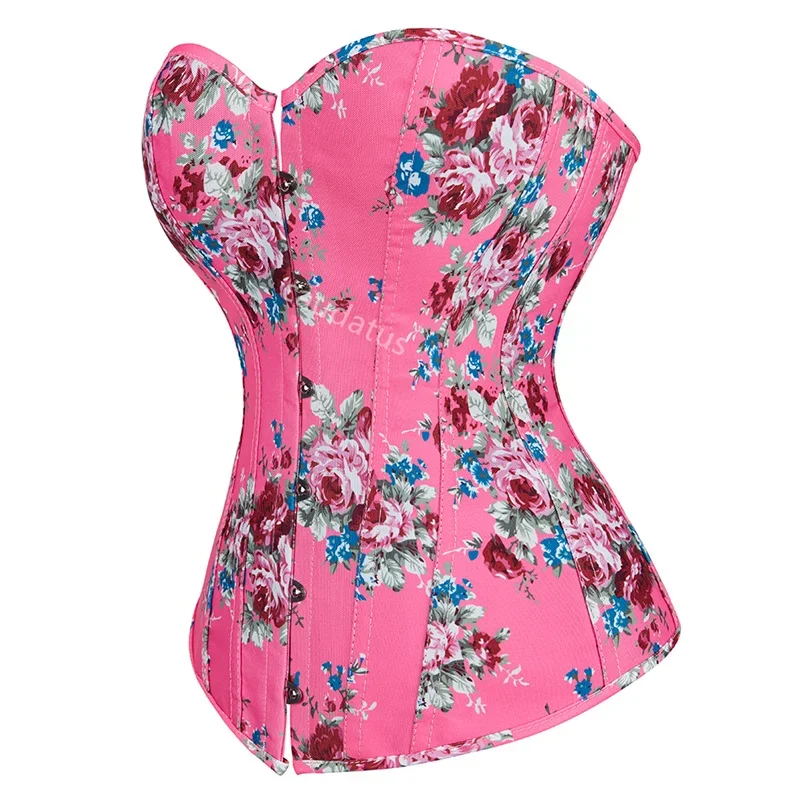 

Corset Top Bustier Plus Size Overbust Corselet Burlesque Flower Lace UP Sexy Lingerie Costume Renissance Women Clothies Pink