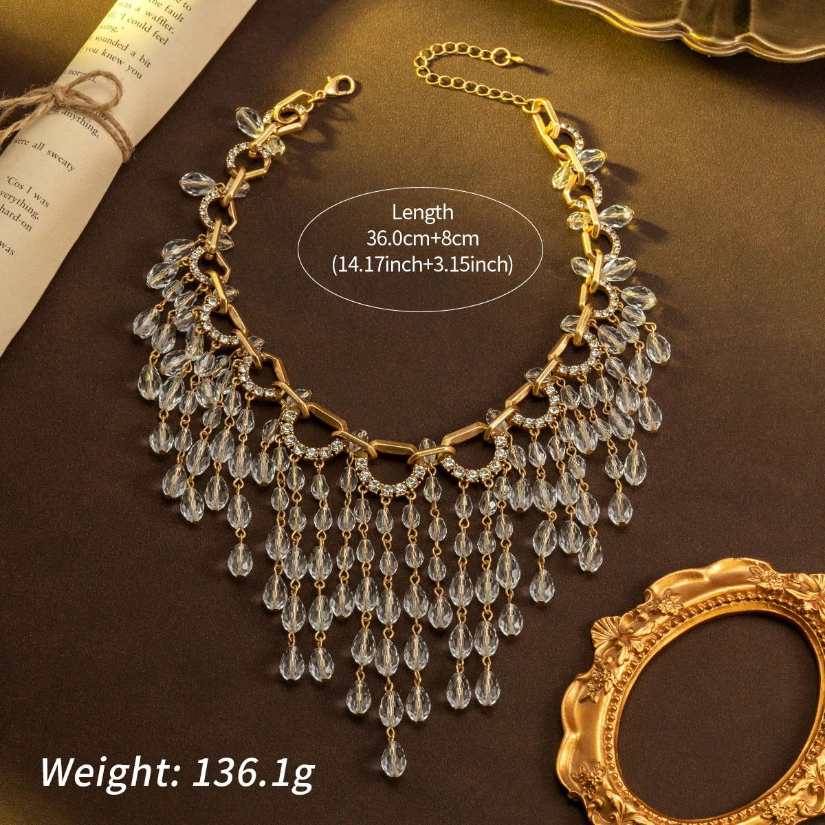 vintage crystal tassel necklace temperament multi-layer clavicle chain crystal pendant medieval necklace