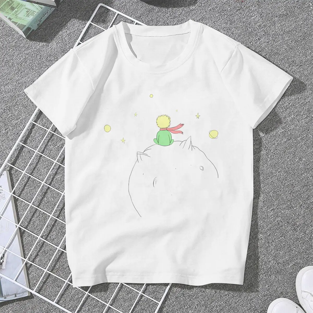 Cute Women's T Shirt Little Prince Fox Cartoon Ladies Tees Kawaii Polyester Tops Graphic Tshirt y2k Fashion