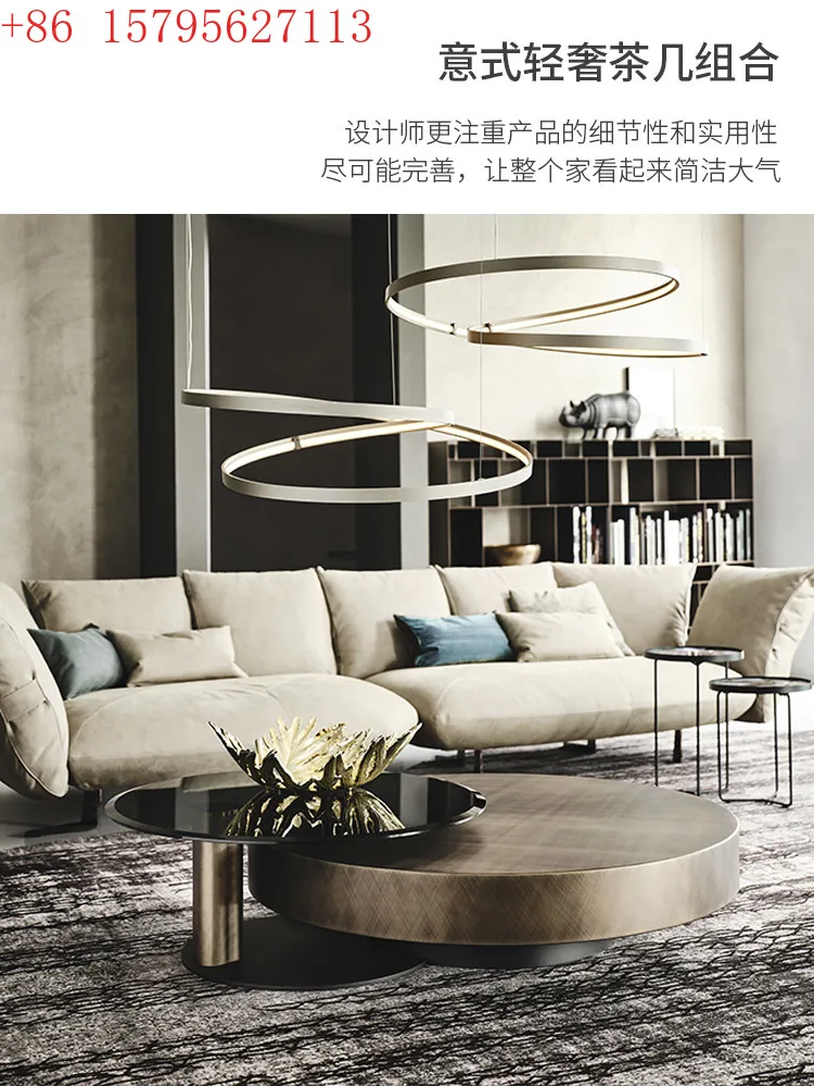 

Italian light luxury coffee table combination modern simple retro designer living room stainless steel bronze creative round