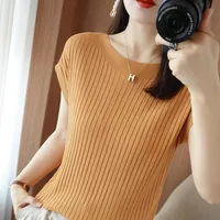 Spring Summer T-shirt Women Short Sleeves Slim Striped Innerwear Slash Neck Fashion Korean Loose Knitted T-shirt Sweater 2026 - Image 3