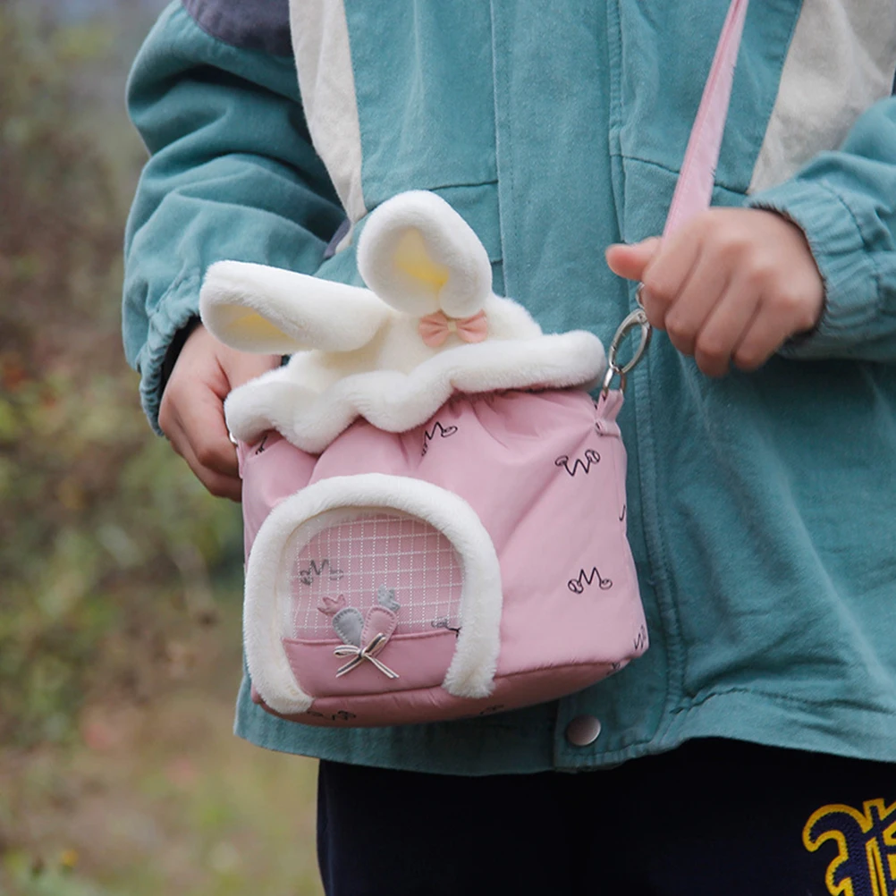 

1pc Rabbit Ear Pet Carrier Bag Warm Small Pet Travel Crossbody Portable Hamster Squirrel Carrier For Winter Outdoor Use