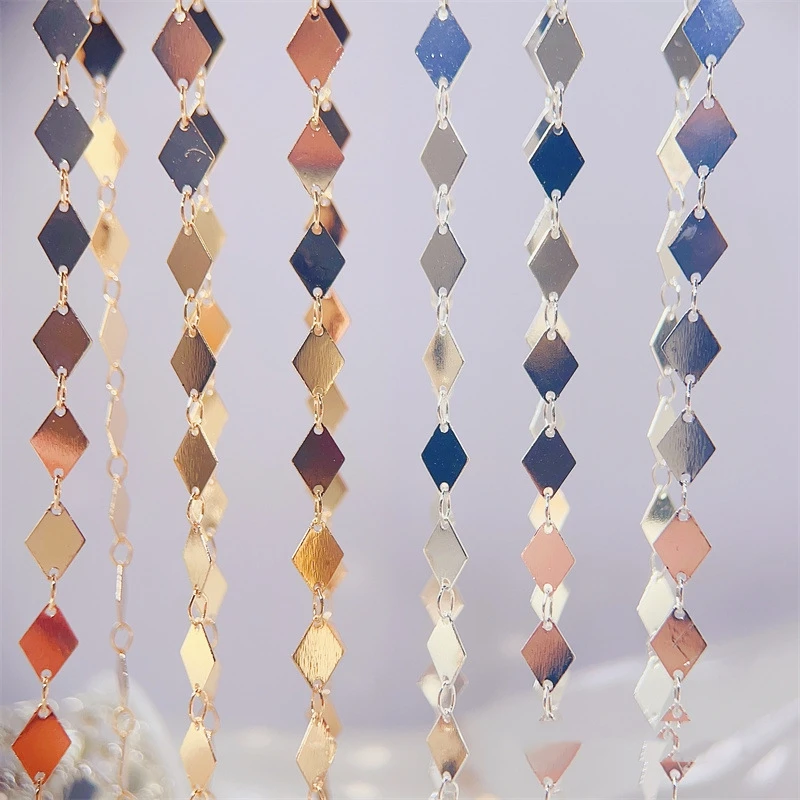 2メートル 4x9mm 金メッキ真鍮製ソリッド菱形ダイヤモンドリンクチェーン DIYヴィンテージブレスレットネックレスジュエリークラフト製作用