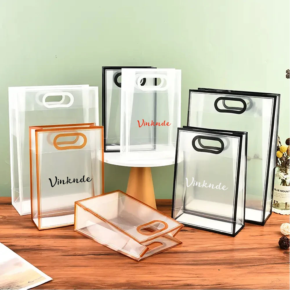 30pcs Bulk Custom Logo Transparent PVC Window Flower Handbag Foldable Net Celebrity Gift Bag Shrink Bag for Wedding Birthday