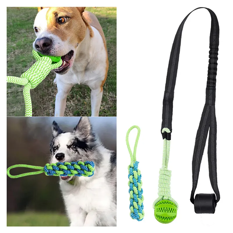 

NEW Dog Chew Toys High Rebound Interactive Grinding Teeth Toys Outdoor Indoor Hanging Pull Rope Ball Toy Pet Teeth Cleaning Tool