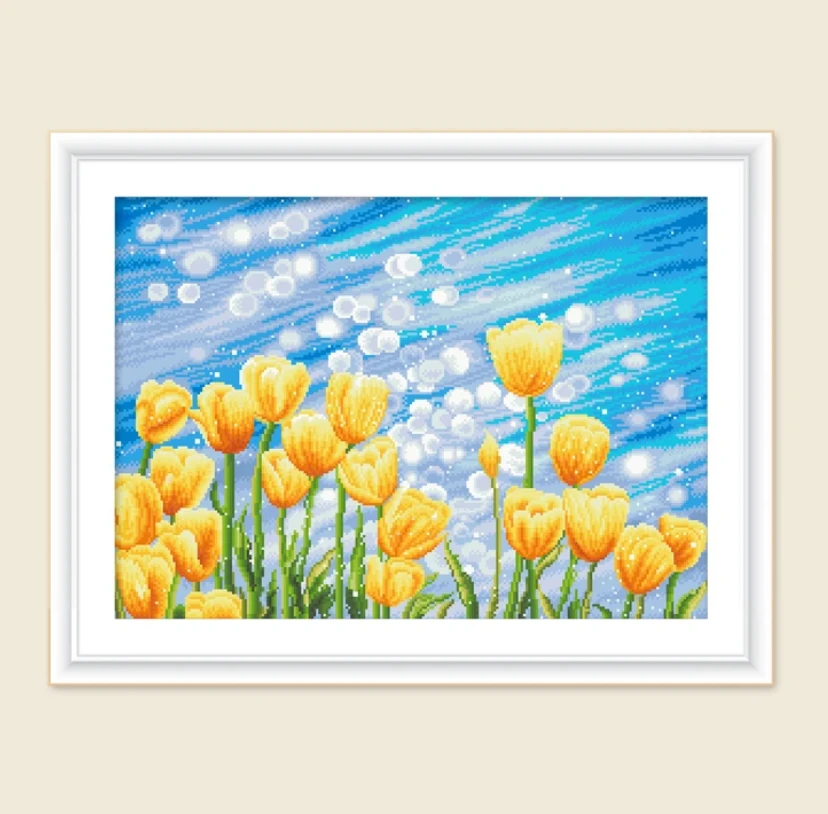 9ct 60x80cm Tulip Embroidery DIY Chinese Style Printed Kits Cross Stitch Needlework Set Home Decor Crafts 36 Colors