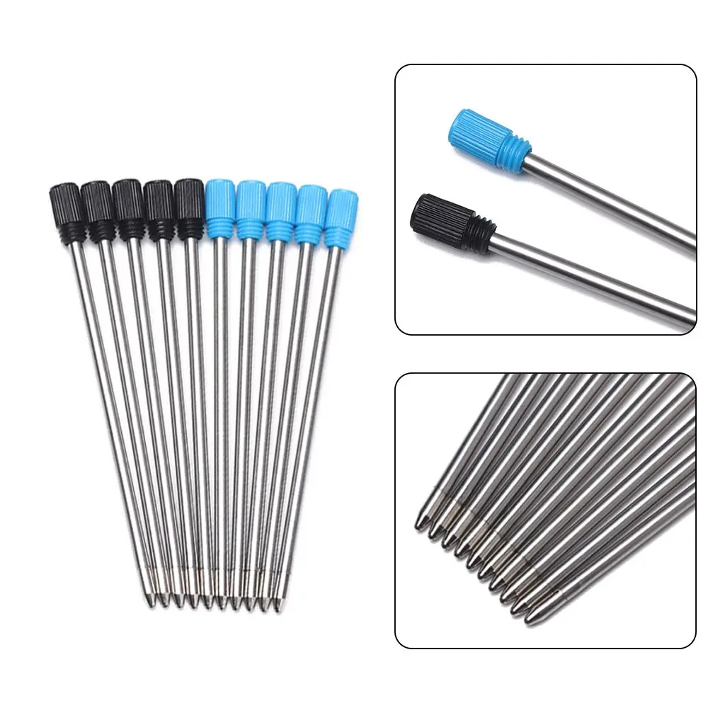 10 sztuk/partia niebieski/czarny kolorowy atrament uzupełniany długopis metalowy średni wkład z rdzeniem stalówki tusz niebieski/czarny tusz 7cm