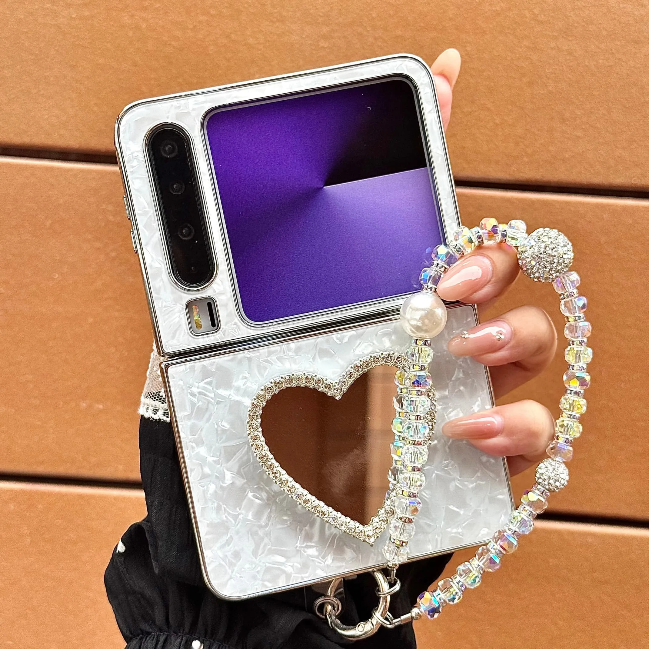 الغطاء الخلفي لهواوي بورا X حافظة شل الحب مرآة معصمه سوار سلسلة الصلب PC حافظة هاتف مقاومة للصدمات