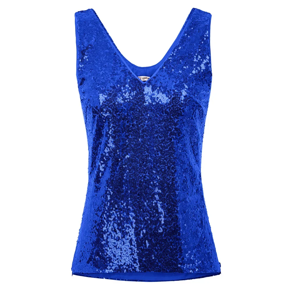 

Top Tops V-Neck Women Blouse Sequined Tank U-Back Casual Ladies Lady Sequins Sexy Side Split Sleeveless Sparkling