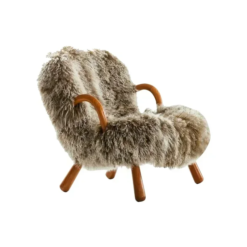 American light luxury solid wood long hair chair, single casual sofa chair