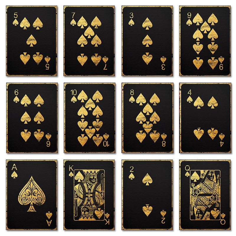 Gold Royal Flush of Spades Poster Playing Poker Cards Canvas Painting Wall Art for Cool Man Cave or Basement Game Room Decor