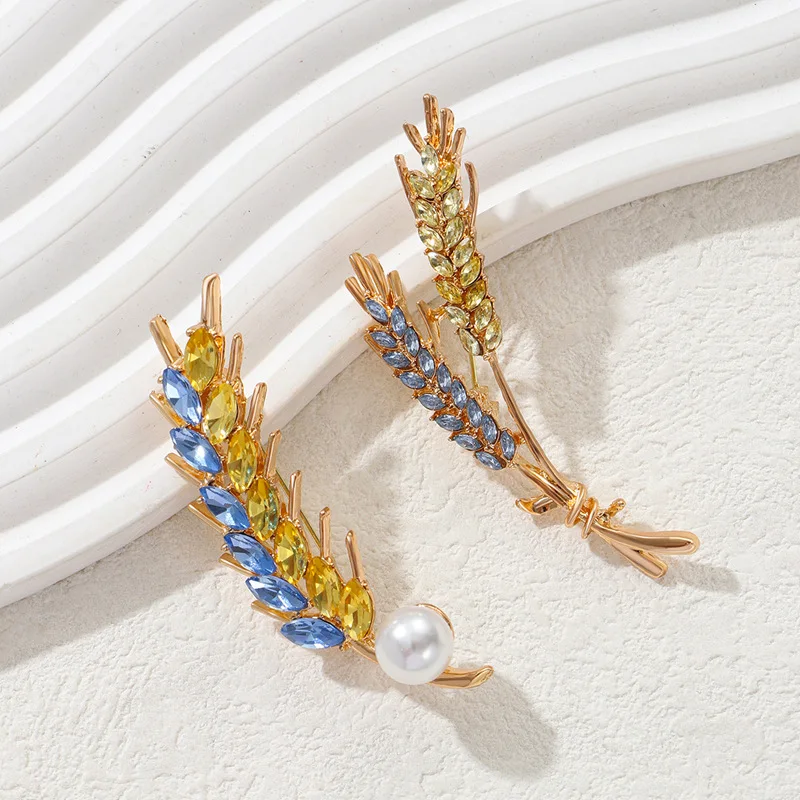 New Wheat Ear Brooch Feminine Temperament High-end Sense Niche Diamond Studded Chest Flower Clothes Pin Decoration Accessories