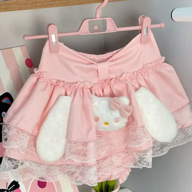 Taille haute gâteau japonais petite Stature jupes moelleuses mignon rose Hello Kitty minceur nœud dentelle mignon et doux nouvelle jupe courte