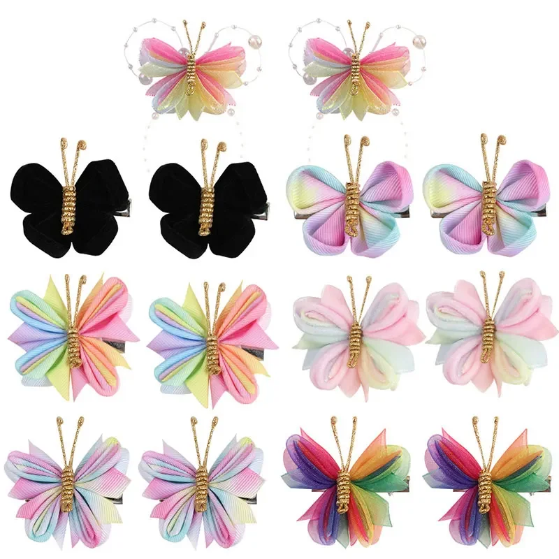 2Pcs Cute Hair Clips For Girl Sweet Butterfly Baby Hairpin Kids Hairpins For Girls Children Barrette Ornament Hair Accessories