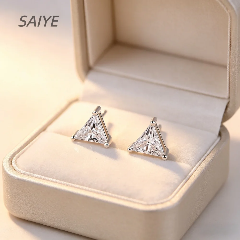Dreieckig Geschnittene Zirkon-Ohrstecker für Damen 925 Sterling Silber Minimalistische Geometrische Ohrringe Modischer Alltagsschmuck