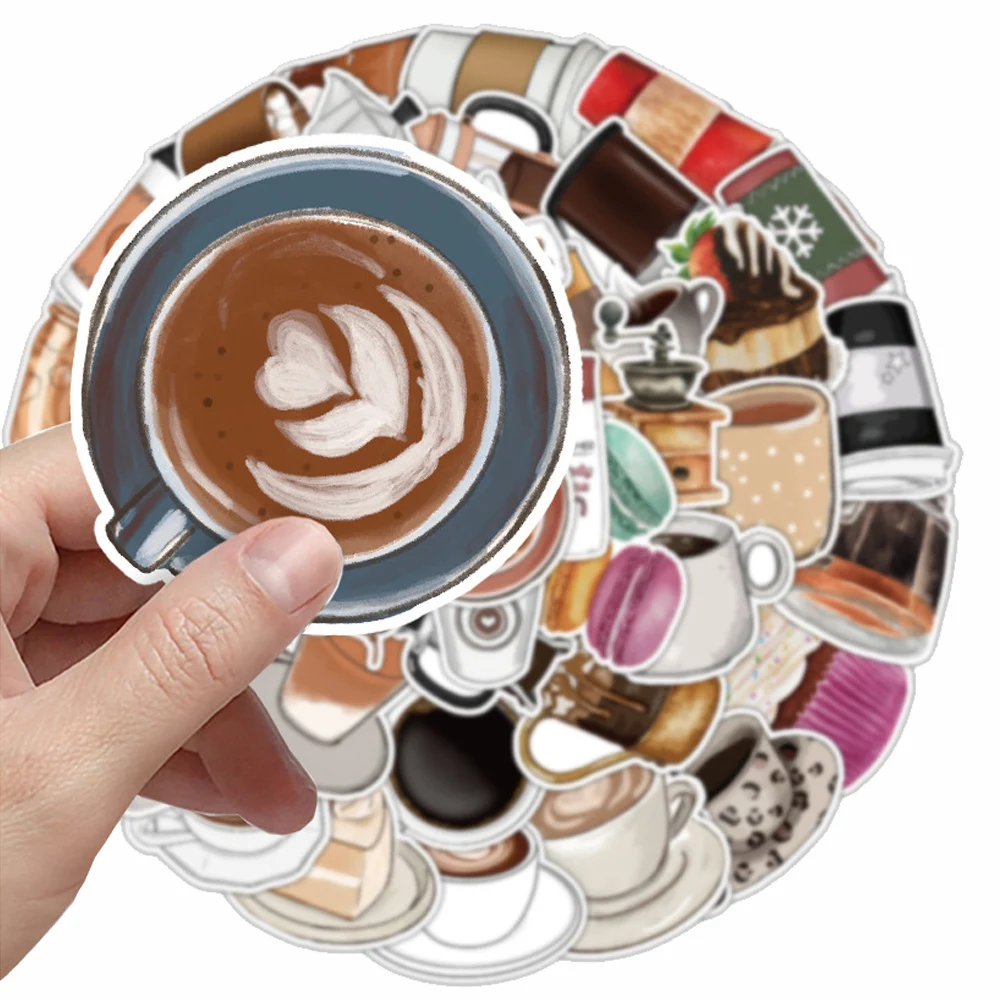 10/30/50pcs Vintage Cartoon Coffee Drink Stickers Creative Graffiti Decals DIY Water Bottle Phone Fridge PVC Waterproof Sticker