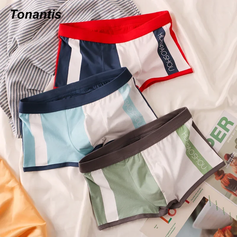 3Pcs/Set Cotton Boxers Man Stripe Color Matching Men\'s Panties Personality Trend Breathable Men Underwear Youth Men Underpants