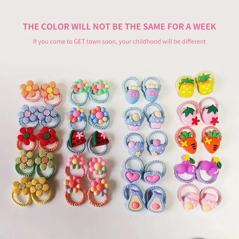 40Pcs Set Colorful Flower Animal Girls Hairbands Sweet Fruit Elastic Hair Ropes Scrunchies Kids Hair Ties