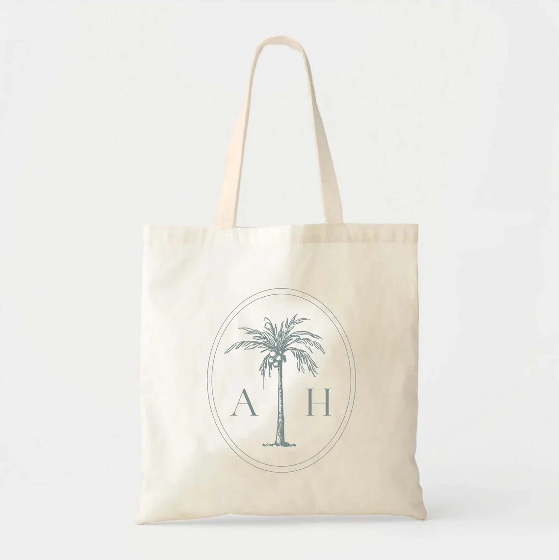 Palm Tree Monogram Tote - Wedding Welcome Bag - Minimal Wedding Tote - Bachelorette Gift Bags - Destination Wedding Tote - Mexic