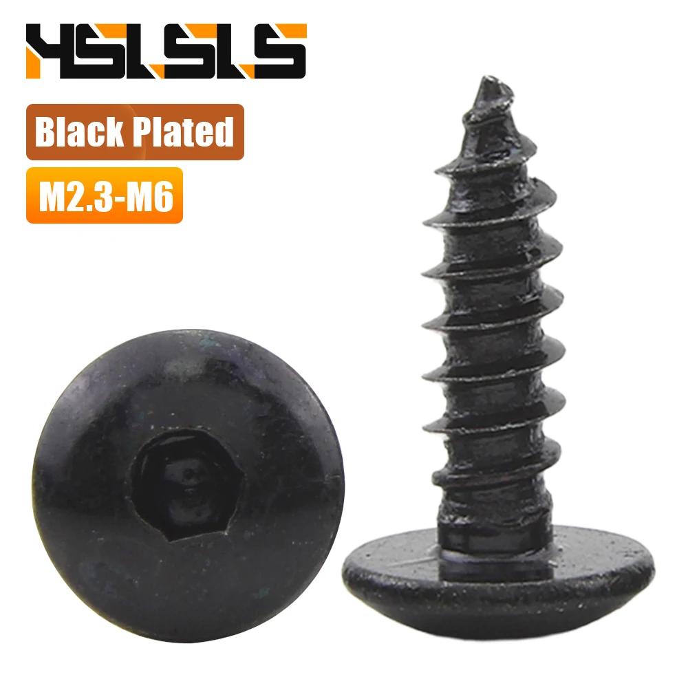 Black Plated M2 M2.3 M2.5 M2.6 M3 M3.5 M4 M5 M6 Hexagon Button Head Self Tapping Screw for Wood Hex Socket Round Head Screw