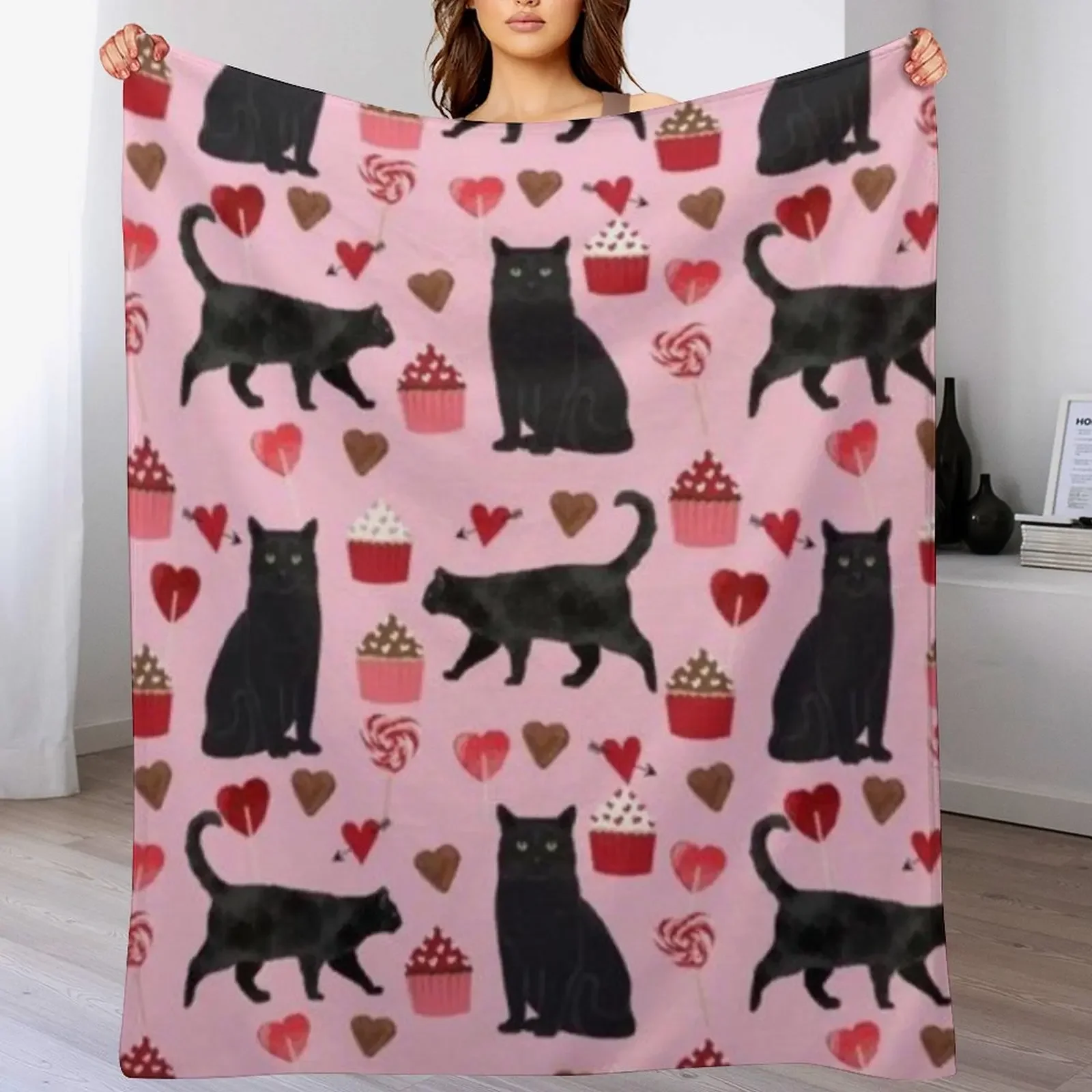 

BLACK CAT VALENTINE'S DAY Throw Blanket All Season Lightweight Soft Blanket for Bed