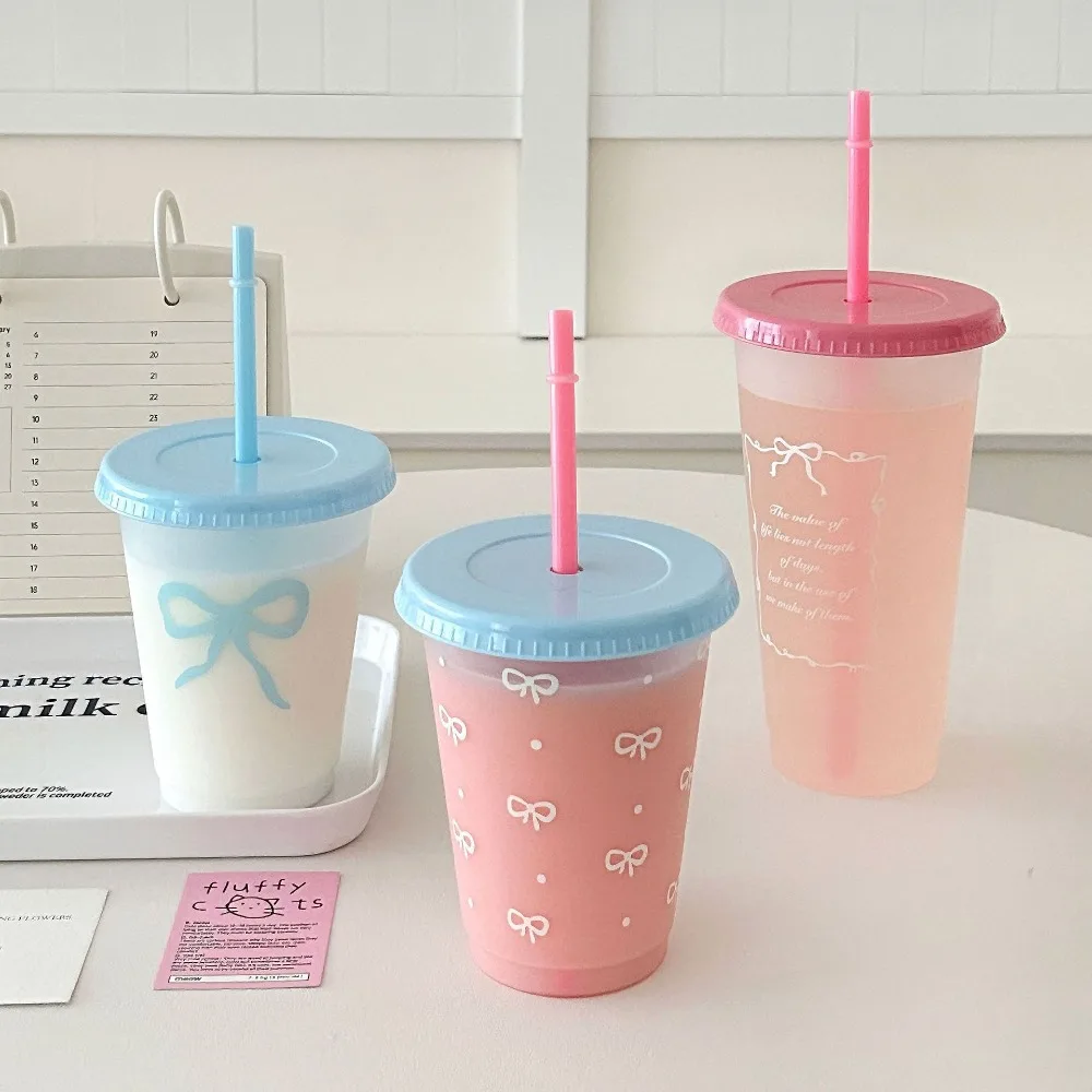 Milk Tea Cup 470/700ml Straw Cup Reusable with Lid Water Bottle BPA Free Plastic Drinking Bottles Coffee