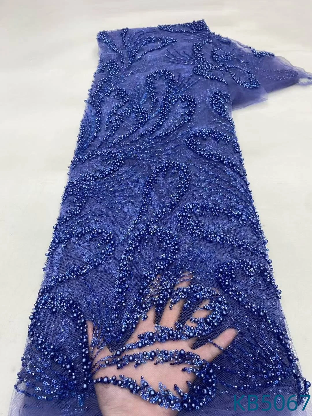 

White Lace Fabric Beaded Lace Fabric African Fabric Lace High Quality 2025 Sky Blue French Mesh With Sequence For Sewing KB5067