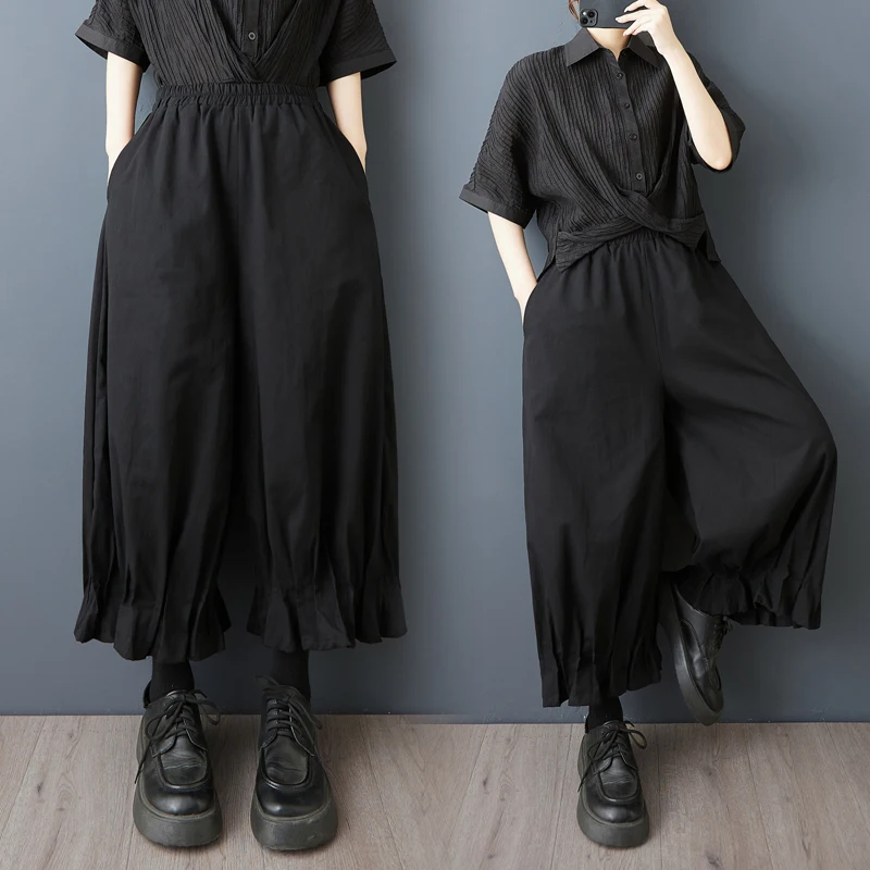 

Женские свободные брюки с широкими штанинами, высокой талией, ветрозащитные, с цветочным принтом, повседневные, укороченные, легкие, летние, модные