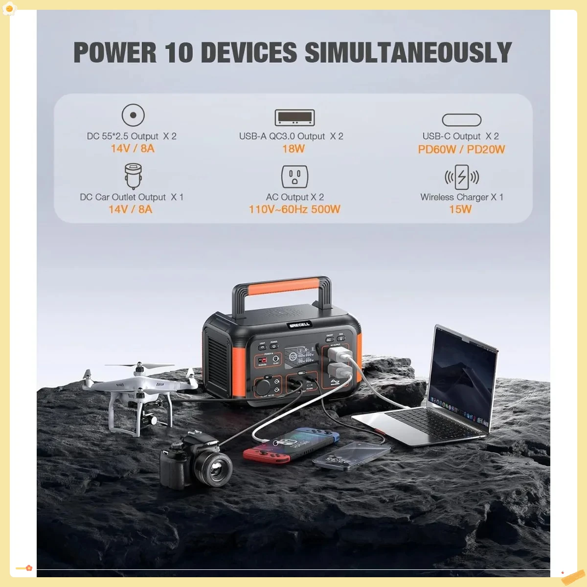 مولد طاقة شمسية 500 وات 444 وات في الساعة، بنك طاقة محمول للتخييم في حالات الطوارئ المنزلي RV