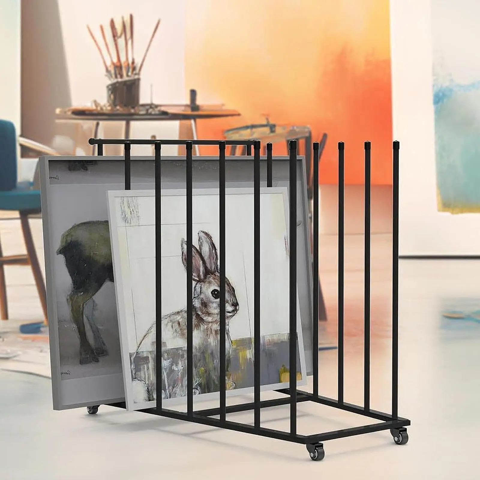 

Carton Storage Rack Cart with Wheels Art Storage Cart Modern Multipurpose Simple