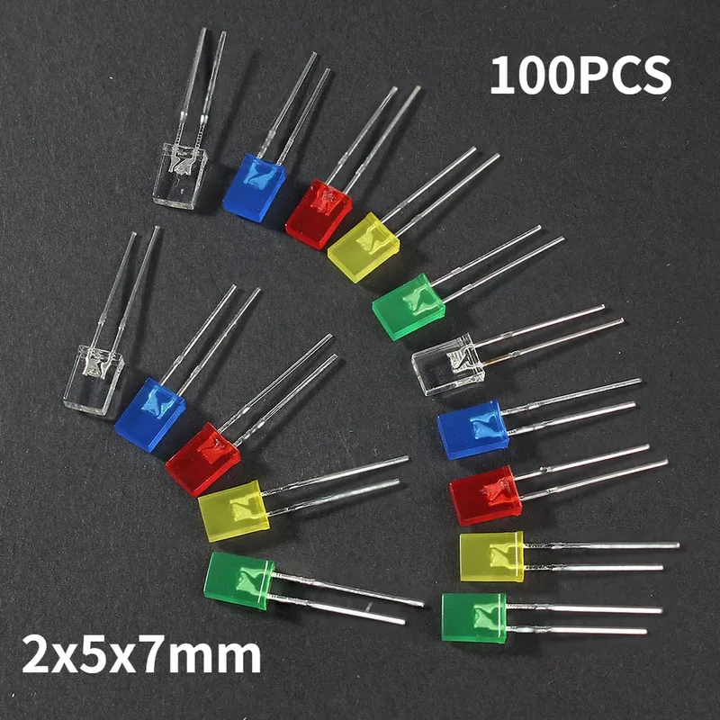 100PCS Square 2*5*7mm LED Light-emitting Diode 2X5X7mm LED Diode Red Yellow Green Blue White Diodes for DIY Electronic