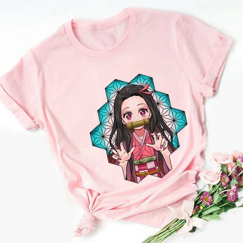 Nezuko Kamado Kimetsu No Yaiba Pink Kid T-shirts Harajuku Kawaii Children's Clothing Cute Boy Girl Tops Baby Gift Drop Ship