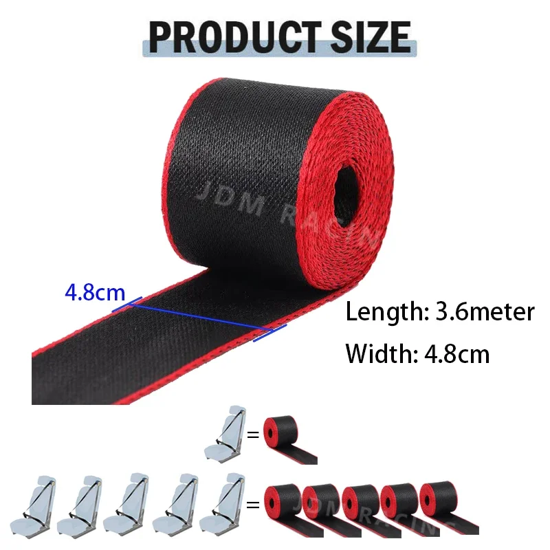 

Pack of 5 Universal 3.6M Auto Strengthen Seat Belt Webbing Fabric Racing Car Modified Seat Safety Belts Harness Straps 5-seats