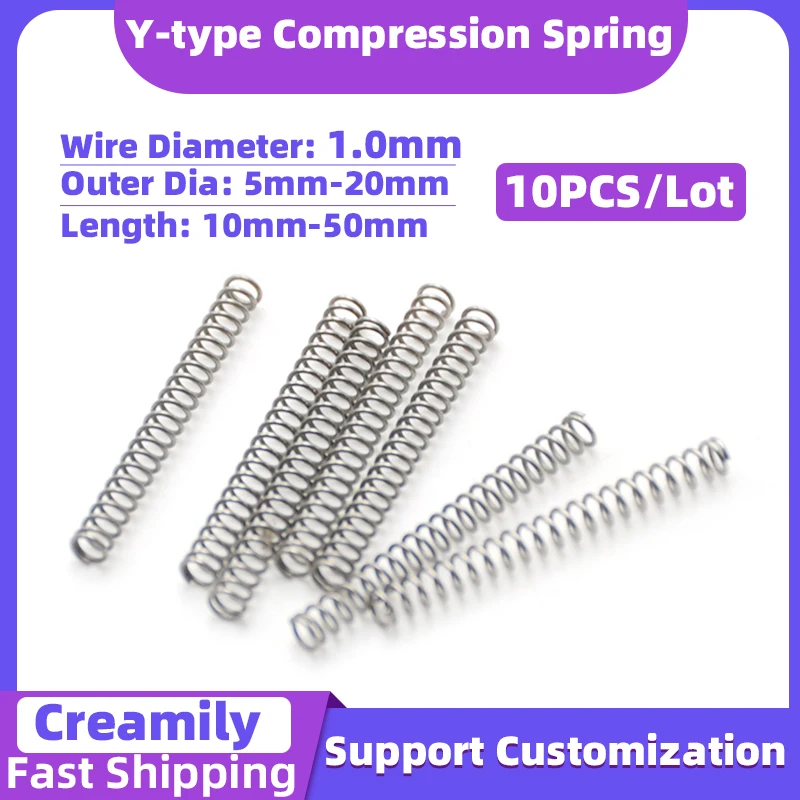 Creamily 10PCS Compression Spring Rotor Return Compressed Spring Release Pressure Spring Wire Diameter 1.0mm OD=5-20mm L=10-50mm