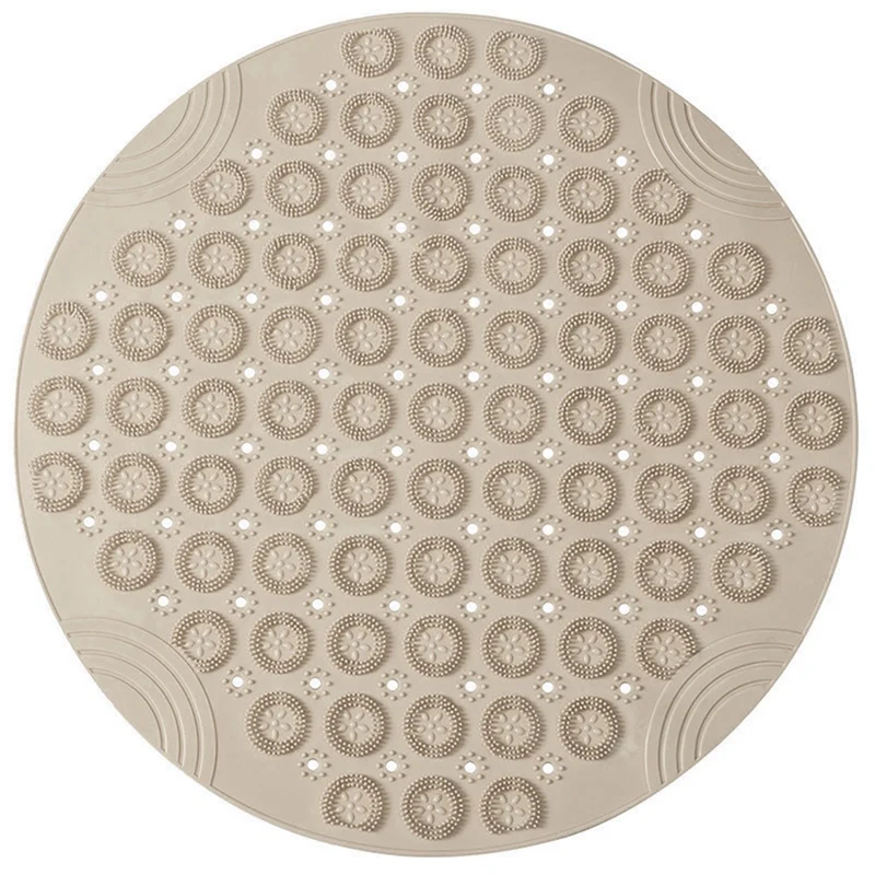 Round Non-Slip Shower Mat Strong Suction Bath Mats With Drain Holes With Raised Massage Loop Durable Easy To Use , E