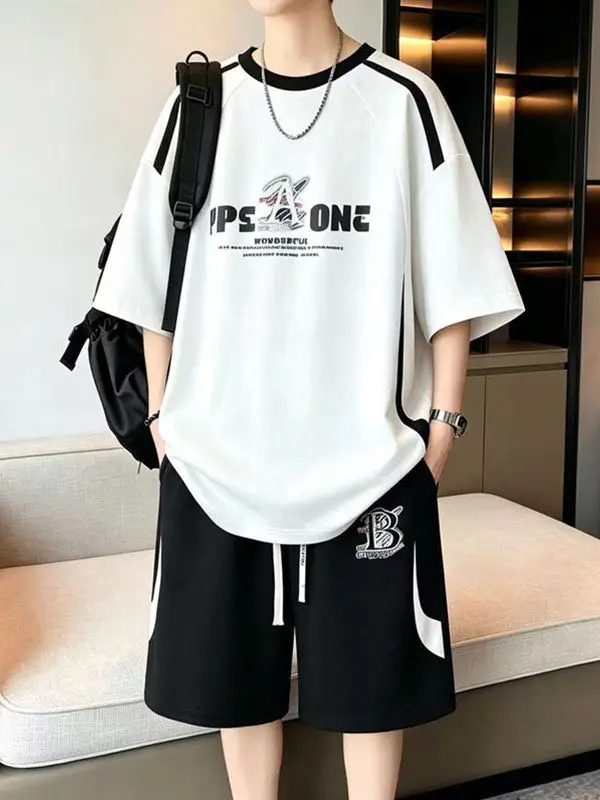 teenage-short-sleeve-t-shirt-set-stylish-half-sleeve-casual-sports-cotton-blend-fabric-for-junior-and-high-school-students