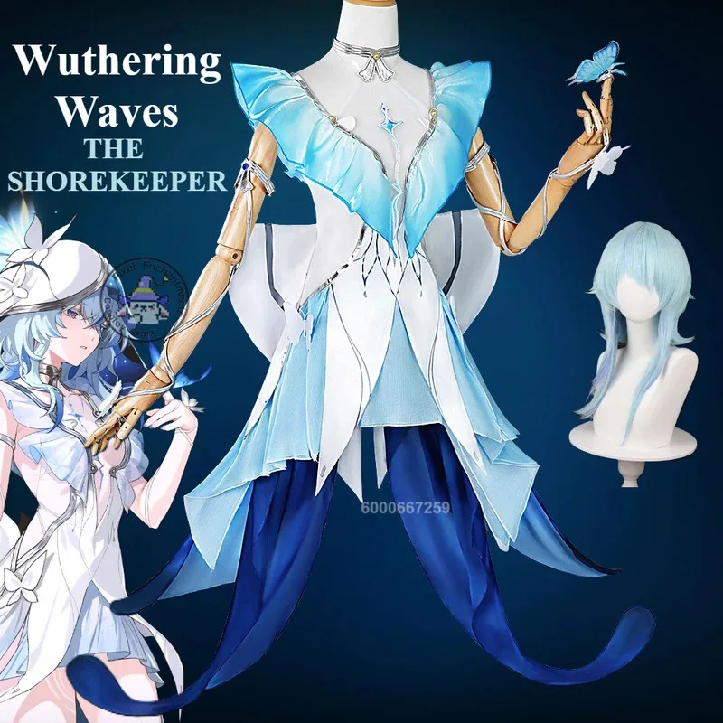 

Wuthering Waves Game The Shorekeeper Cosplay Costume Women Role Play Sexy Cute Blue Dress Uniform Wig Outfit Halloween Party