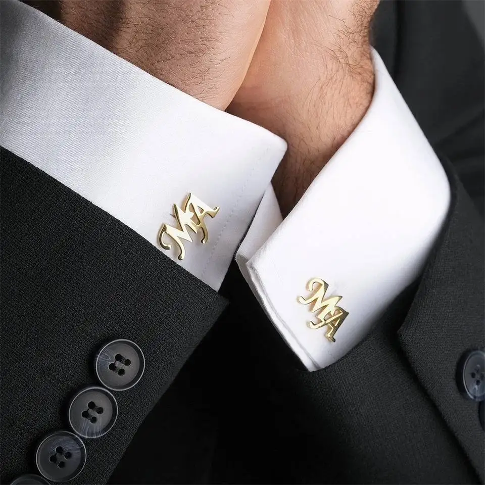 Stainless steel gold color personalized custom name men cufflinks gift for wedding