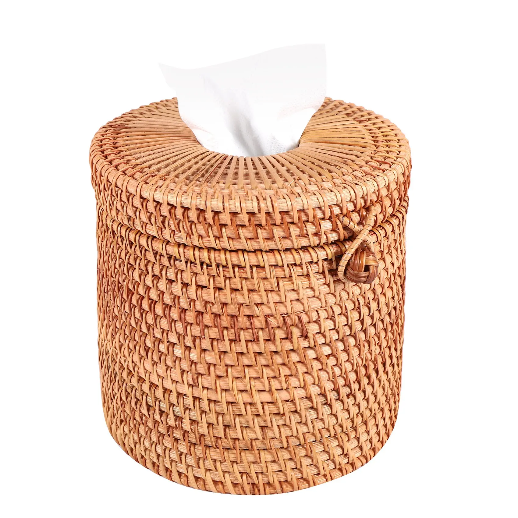 AA26P Rattan Tissue Box Toilet Paper Cover Wicker Decorative Holders with Lid for Storage Single Roll and Tissues in Bathroom