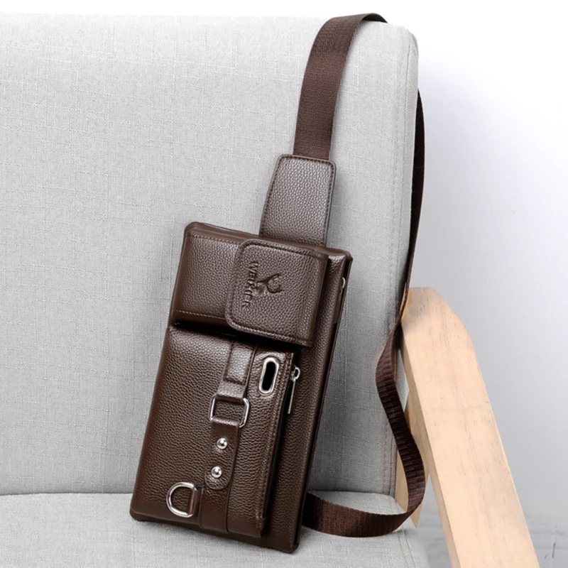 Sports Mens Waist Bag Multifunction Chest Bags Casual Messenger Belt Bags For Men PU Leather Crossbody Packs Phone Small Pouch